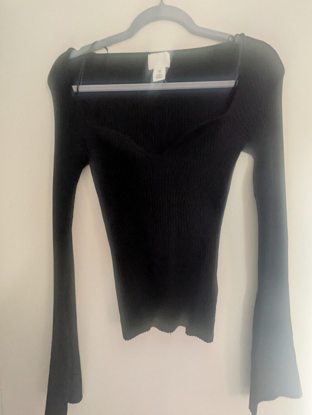 H&M Black Ribbed Sweetheart Neck Sweater